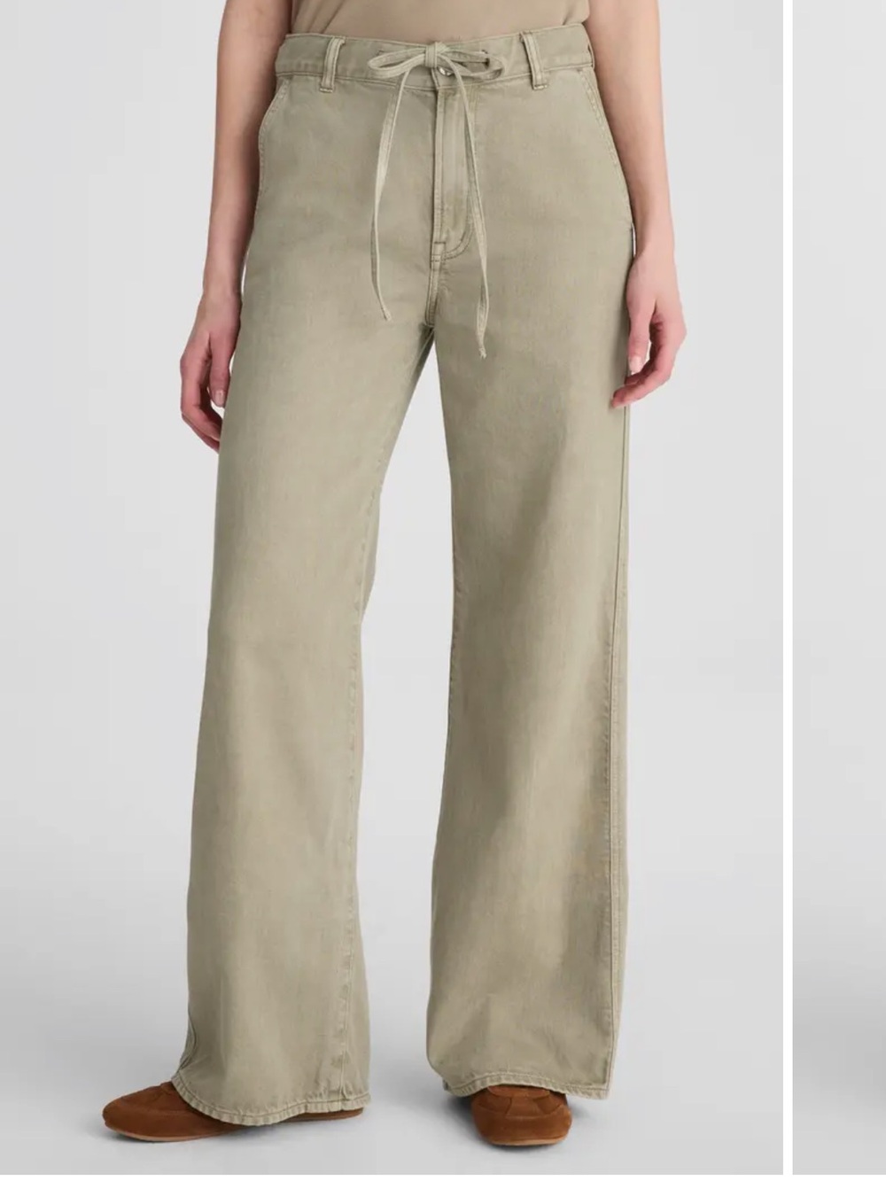 Madewell Wide Leg Olive Green Tie-Waist Pants